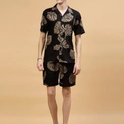 Rigo Men Black Leaf Print Co-ords-image-109