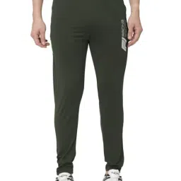 Bullmer Olive Cotton Slim Fit Printed Sports Trackpants-picture-40