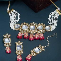 Panash Gold Plated White & Pink Kundan Studded & Beaded Handcrafted Jewellery Set-6