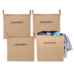 Aura 4Pcs Brown & Black Printed Jute Foldable Laundry Bags With Handles - 55 L Each-44