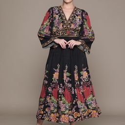 Ritu Kumar Floral Print Flared Sleeves Crepe A-Line Maxi Dress-image-19