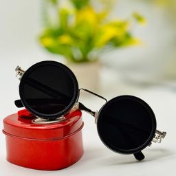 DEXENT COLLECTION Unisex Black Lens & Silver-Toned Round Sunglasses with-image-2
