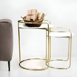 Royaloak White & Gold-Toned 2 Pieces Marble & Stainless Steel Nesting Tables-image-48