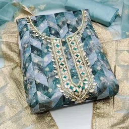 HERE&NOW Chevron Printed Beads and Stones Organza Unstitched Dress Material-picture-10