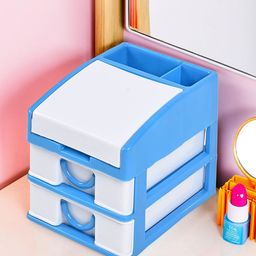Kuber Industries Blue & White Reusable 3-Layer Drawer Organiser-57
