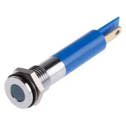 RS PRO Blue Panel Mount Indicator 12V DC, Mounting Hole Size 8 mm, Termination Type Solder Tab, IP Rating IP67, Model No 7001678-21