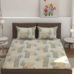 CLIO'S HERITAGE STORE Beige & Black Ethnic Motifs 210 TC Queen Bedsheet with 2 Pillow Covers-image-74