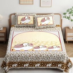 JAIPUR PRIME Magnet Beige Printed Pure Cotton 180TC King Bedsheet Set 2.74m x 2.54m-image-43