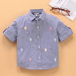 ToffyHouse Full Sleeves Cotton Striped Shirt with Embroidery - Blue-image-62