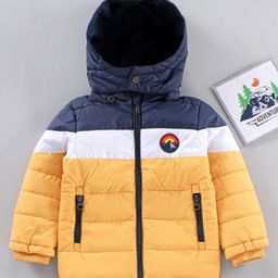Babyhug Full Sleeves Color Block Hooded Jacket- Navy White Yellow-28