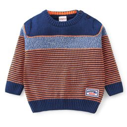 Babyhug 100% Acrylic Knit Full Sleeves Pullover Sweater With Patch - Orange & Navy Blue-27