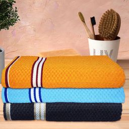Athom Living Popcorn Textured Solid Bath Towel Pack Of 3 - Yellow & Blue Brown-image-43