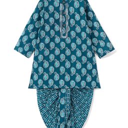 Babyhug 100% Cotton Knit Ethnic Printed Dhoti with Full Sleeves Kurta Set - Navy Blue-image-2