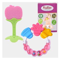 Kritiu Silicone Combo Of Stand Teether & Rattle Handle Teethers - Pink-21