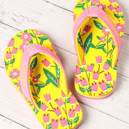 Pine Kids Slip Ons Flip Flops with Floral Design- Yellow-image-6