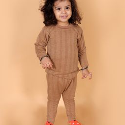 MoMaa Full Sleeves Ribbed Coordinating Fleece Thermal Set - Tan-image-10