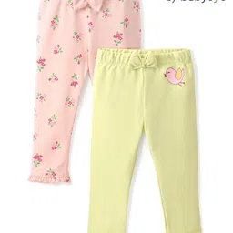 Babyoye Eco Conscious Cotton Full Length Leggings With Floral Print Pack Of 2 - Pink & Yellow-picture-40