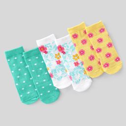 Cute Walk By Babyhug Anti-Bacterial Ankle Length Socks Floral & Dot Design Pack Of 3 - Multicolour-image-89