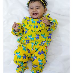 BownBee Full Sleeves Deer Printed Coordinating Top Harem Pant With Headband & Booties - Yellow-picture-21