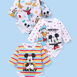 Babyhug Disney Interlock Knit Full Sleeves Mickey Mouse Printed Onesies Pack of 3 - White-image-95