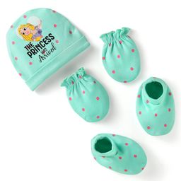 Babyhug Disney Girls Caps Mittens & Booties Set with Rapunzel Graphic - Turquoise-image-72