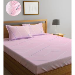 Klotthe Multi Striped 300 TC Cotton Blend Fitted Double Bedsheet with 2 Pillow Covers-13