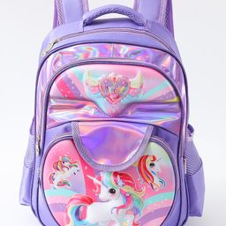 Play Nation Single Compartment School Bagwith Unicorn Print Purple - Height 16 Inches-image-9