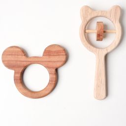 Wooden Handmade Sensory Stimulating -  Mickey Mouse Teether & Bear Rattle For Born Babies (2 Piece)-5