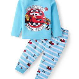 Babyhug Disney Single Jersey Knit Full Sleeves Night Suit With Cars Graphics - Light Blue-image-39