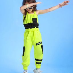 OLLINGTON ST. 100% Cotton Knit Colorblocked Singlet Sleeves Top & Joggers - Neon Green & Black-image-35