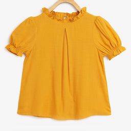 Chuppan Chupai Rayon Half Sleeves Solid Top - Mustard-image-94