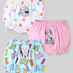 Babyhug Disney Cotton Knit Bloomers With Minnie Mouse Graphics - Pink Light Blue & White-image-24