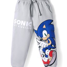 Babyhug Cotton Knit Full Length Lounge Pant with Sonic Print - Light Grey-image-34