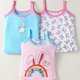 Bodycare Cotton Knit Sleeveless Slips With Bunny Print Pack Of 3 - Light Blue Pink & White-image-49