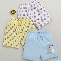 BUMZEE Cotton Pack Of 3 Cat & Palm Tree Printed Shorts - Sky Blue & Yellow-image-56