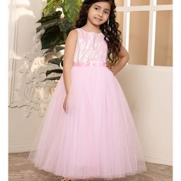 Toy Balloon Kids Net Sleeveless Shimmered Striped Gown - Baby Pink-image-94