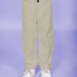 Kiddopanti Cotton Solid Cargo Pants - Beige-picture-23