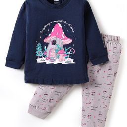 CUCUMBER Sinker Knit Full Sleeves Night Suit with Everthing is Magical Text Print - Navy Blue-image-90