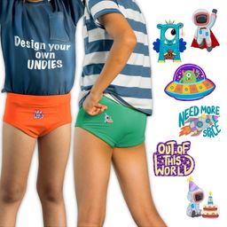 THE COVER UP PROJECT Modal Knit Pack Of 2 Solid Briefs With Space Theme Iron Prints - Orange & Green-image-89