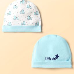 Doodle Poodle Interlock Cotton Knit Caps With Bear Print Pack Of 2 Light Blue - Diameter 9 cm-image-10