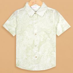 Budding Bees Cotton Woven Half Sleeves Animals In The Jungle Printed Shirt - Light Green-image-69