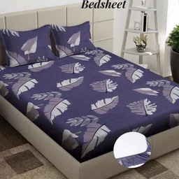 Arrabi Purple & White Floral Printed 310 TC King Bedsheet Set-2.54 m x 2.18 m-image-95