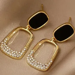 Celestique Rhinestone Studded Korean Oval Shaped Enamelled Drop Earrings-picture-7
