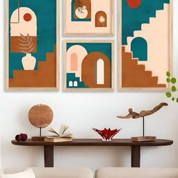 Kotart Peach & Teal 4 Pieces Abstract Printed Wooden Portrait Wall Arts-picture-36