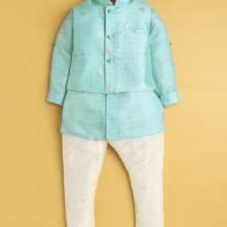 Jeet Ethnics Cotton Blend Full Sleeves Anstract Printed Kurta & Pyjama With Sequins Embellished Jacket Set - Blue image 3