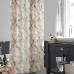 ArtzFolio Cream Colored & Brown Printed Waterproof Shower Curtain image 4
