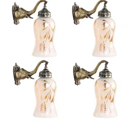 SOMIL Set of 4 White & Gold-Toned Printed Glass Cylinder Shaped Wall Lamp-picture-17