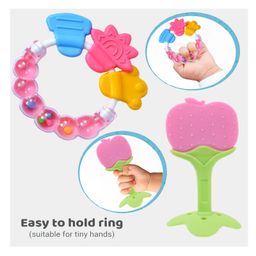 Kritiu Silicone Combo Of Stand Teether & Rattle Handle Teethers - Pink image 4