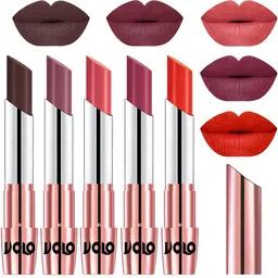 VOLO Set Of 5 Matte Lipstick-Chocolate 35-Plum 36-Dark Peach 37-Rose Pink 38-Coral 39-8