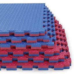 Body Maxx Exercise Mat with EVA Foam Interlocking and Protective Flooring for Gym Equipment 1 Meter x 1 Meter x 25mm, Blue & Red, (Pack of 2) image 1